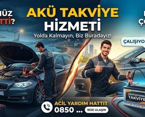 Gemlik’te aküsü biten araca takviye yapan usta ve yol yardım hizmeti